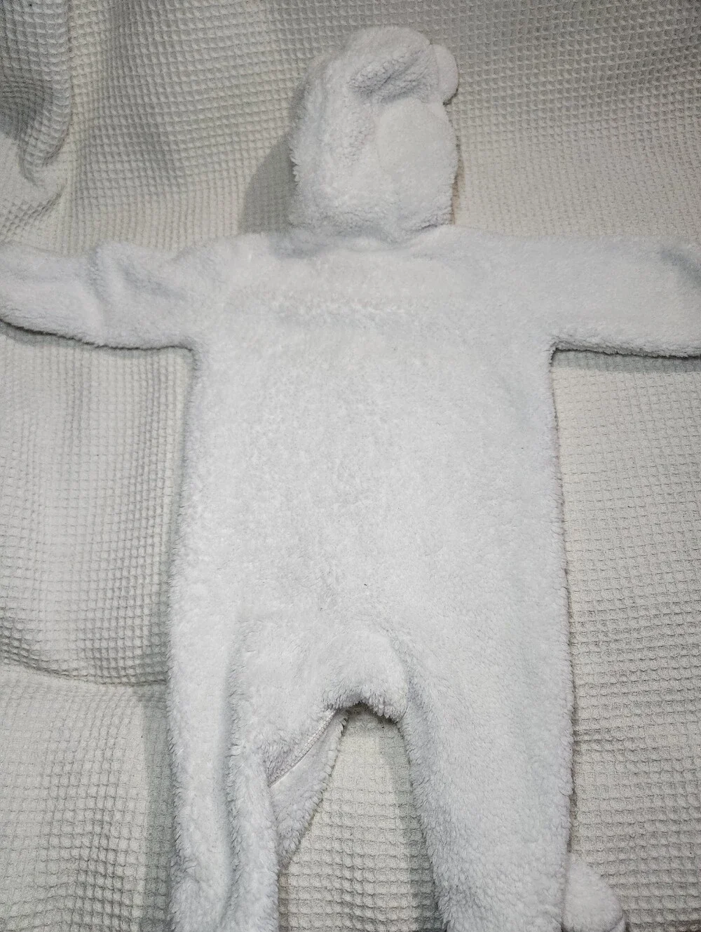 Carter's White Plush Hooded Footed Baby One-Piece Bear Ears 6months